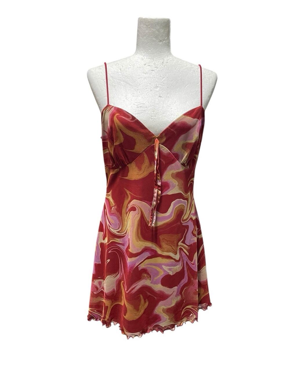 Urban Outfitters Mini Dress Marbled Red Pink Slip Stretchy Strappy Size Large
